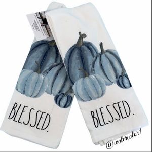 🆕 Rae Dunn BLESSED Pumpkin Kitchen Towels 2 Pack